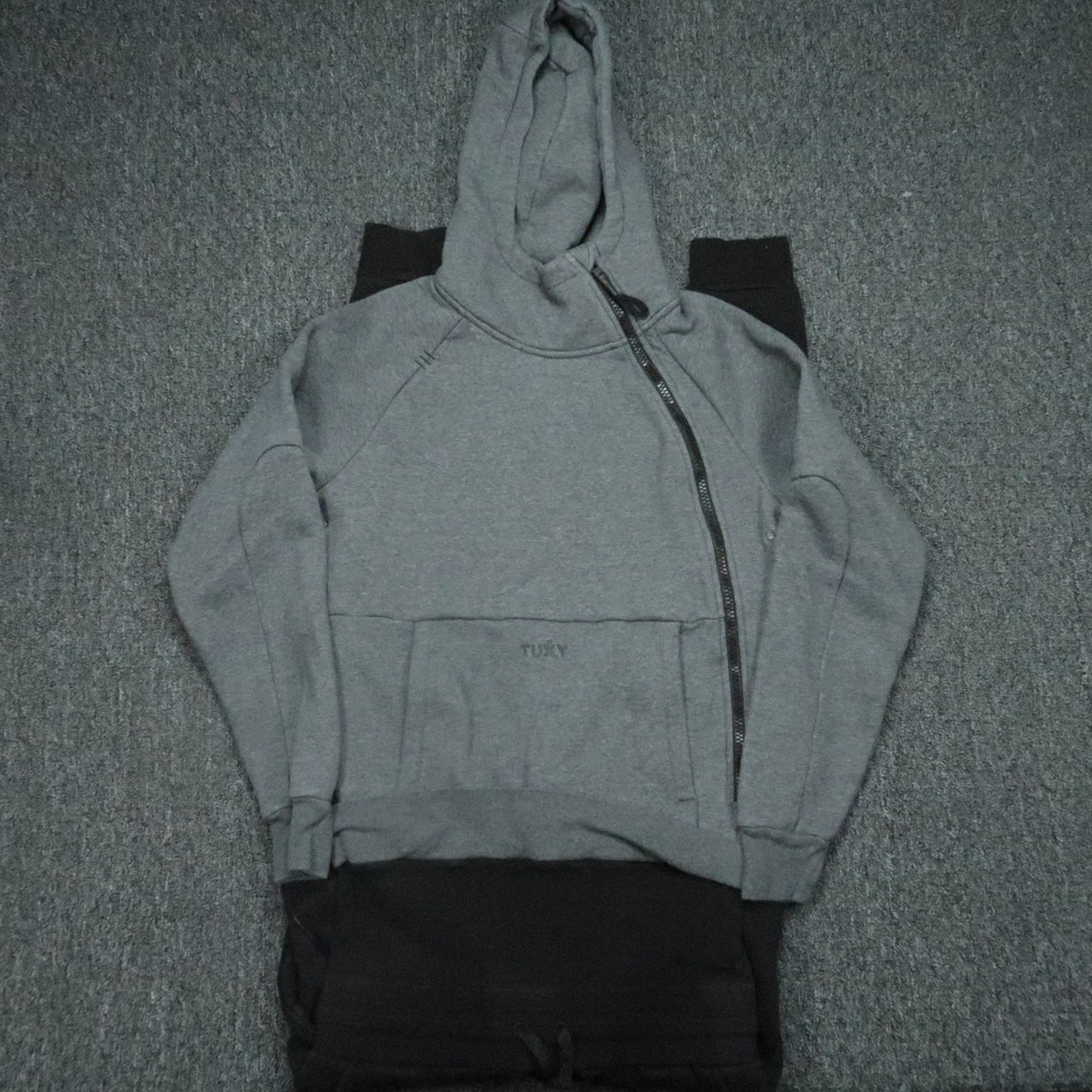 Tuxy Suit Mens Medium Gray Black‎ One Piece Zip Up Hoodie Sweatsuit Jumpsuit